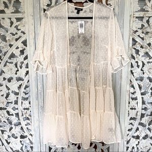 Torrid Sheer Polka Dot Cream Kimono plus 0x NWT